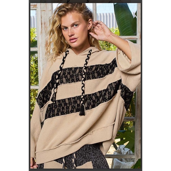 POL Tops - Last 1️⃣ POL. Thermal & Lace Hoodie Top